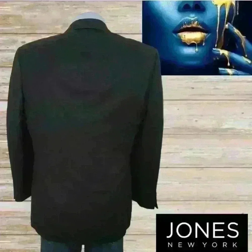 Jones New York JNY Blazer Jacket Mens Solid Dark Gray Wool Two Button 42S